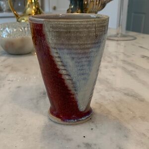 Sweet Piece of original Pottery  - Red and Gray , light blue , cream and tan